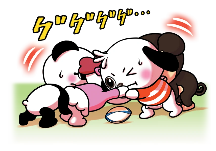 スクラムを組むキャラクター