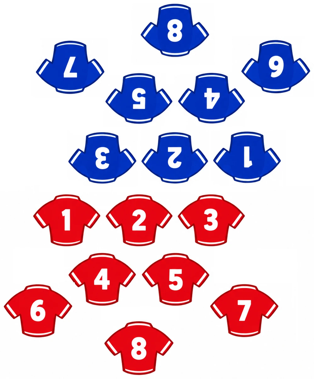 スクラムの配置図。5番が3番の後ろに入る