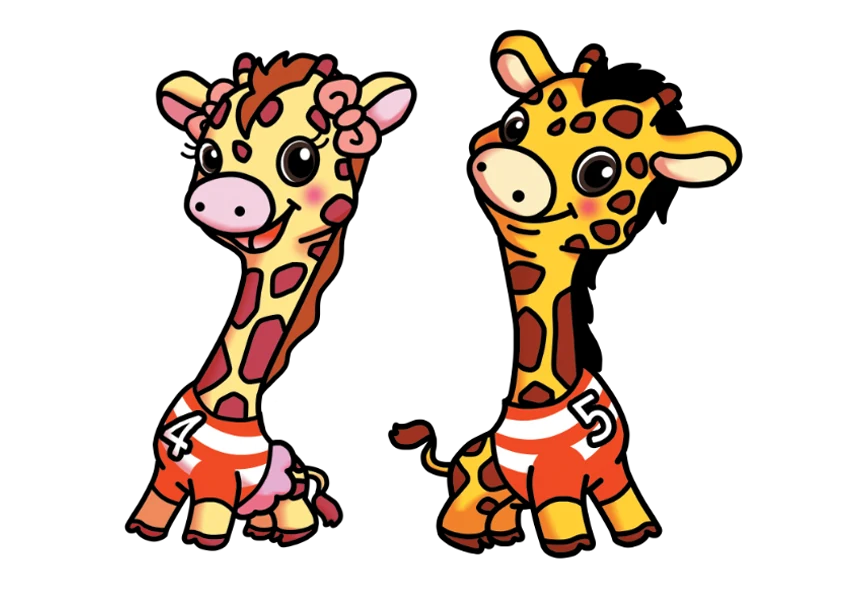 ロックを動物で例えたキリンのキャラクター。4番と5番