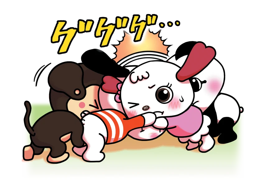 プロップの股に腕を入れてバインドするロックのキャラクター