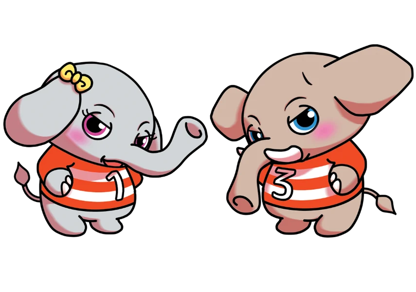 プロップを動物で例えたゾウのキャラクター。1番と3番