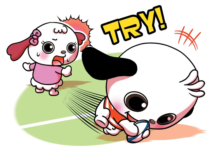 トライを決めるラガマルくん